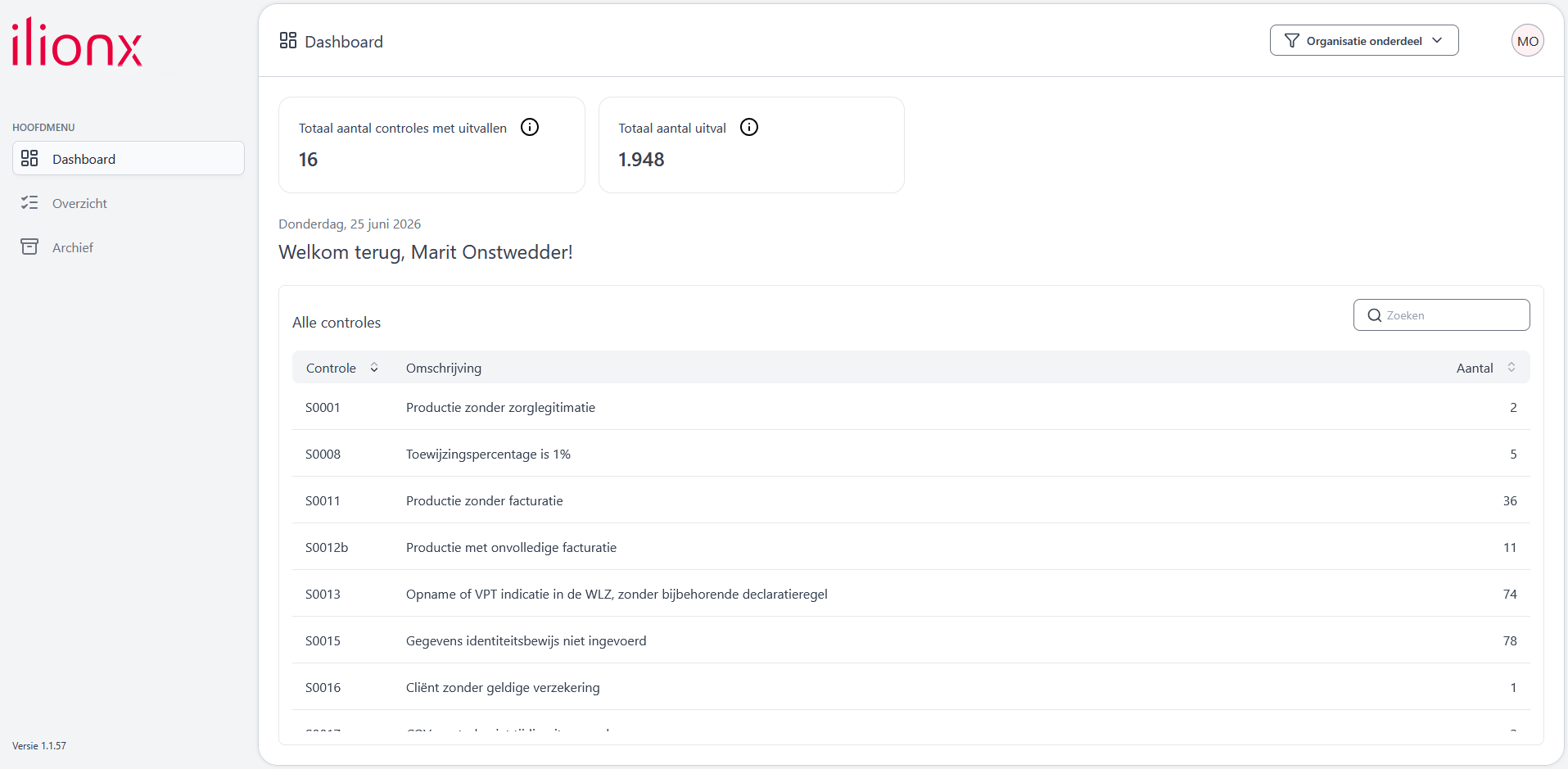 Startpagina ZorgControl Kwaliteitsmodule