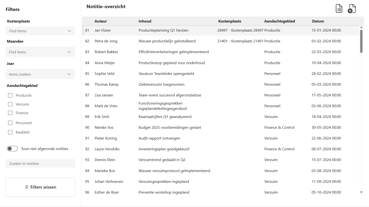 Invoermodule Lijst