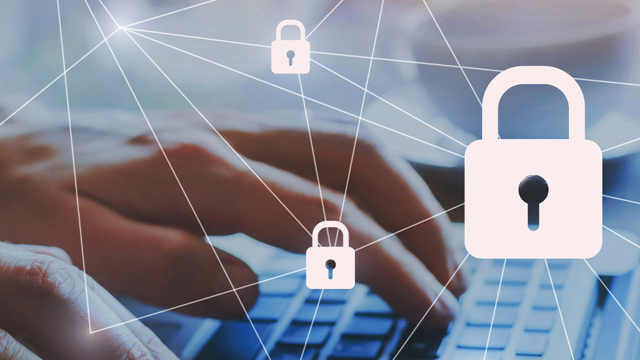 Computer met een netwerk van slotjes voor de AVG