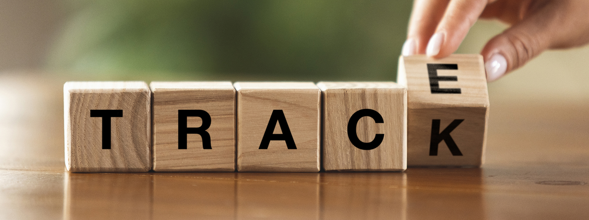 5 blokken met 'track' en als je de laatste letter omdraait staat er 'trace'