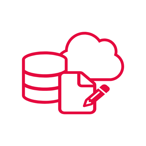 Datasilo, cloud en blocnote met pen