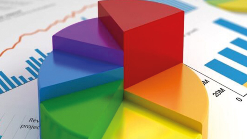 Cirkeldiagram met verschillende stukken die in hoogtes verschillen