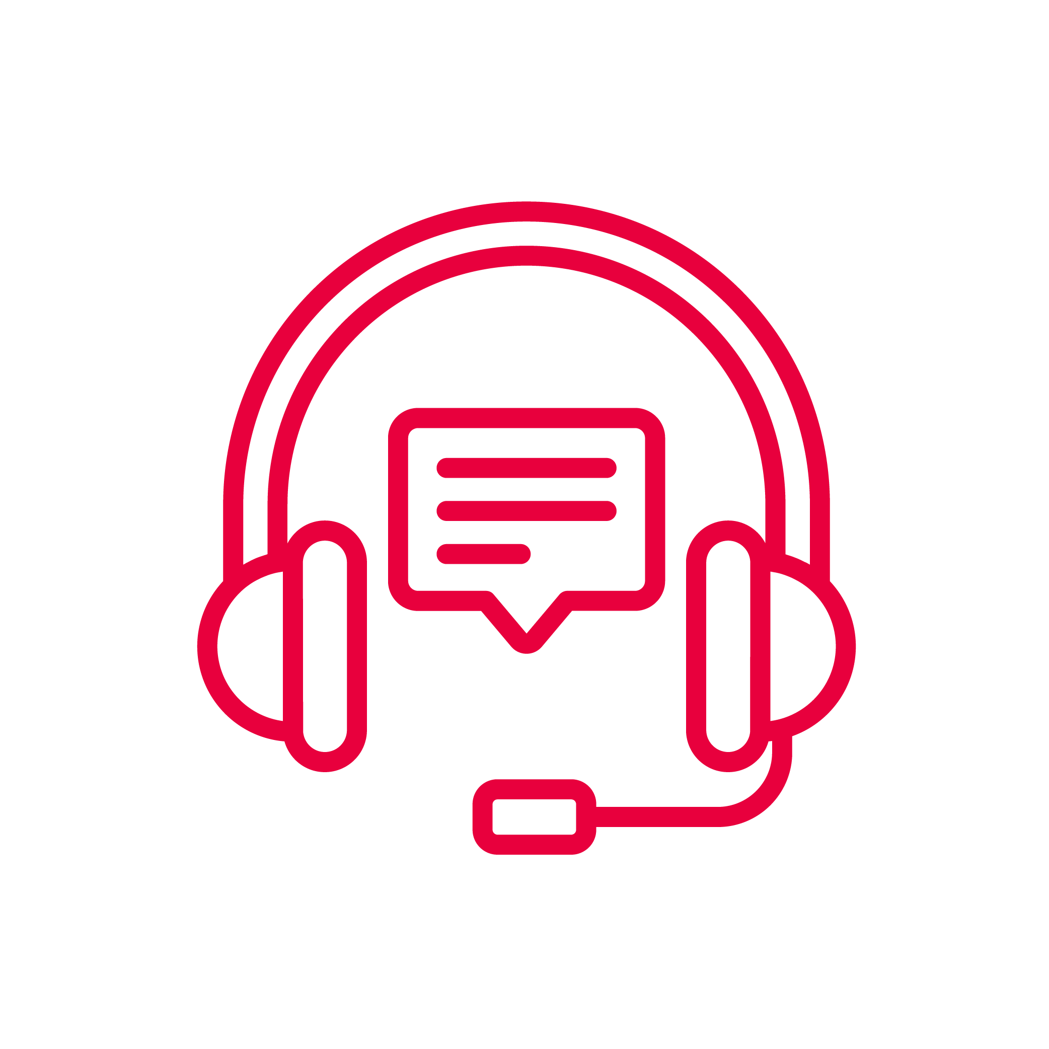 Een koptelefoon met een spraakwolkje