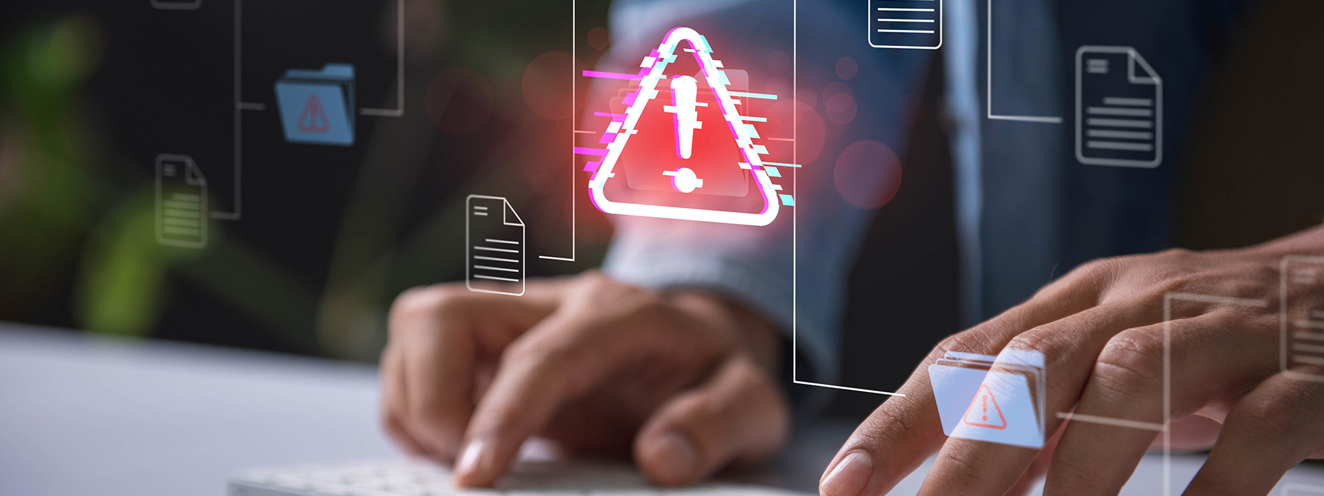 Header Blogreeks Risicomanagement waarschuwingsteken op laptop 