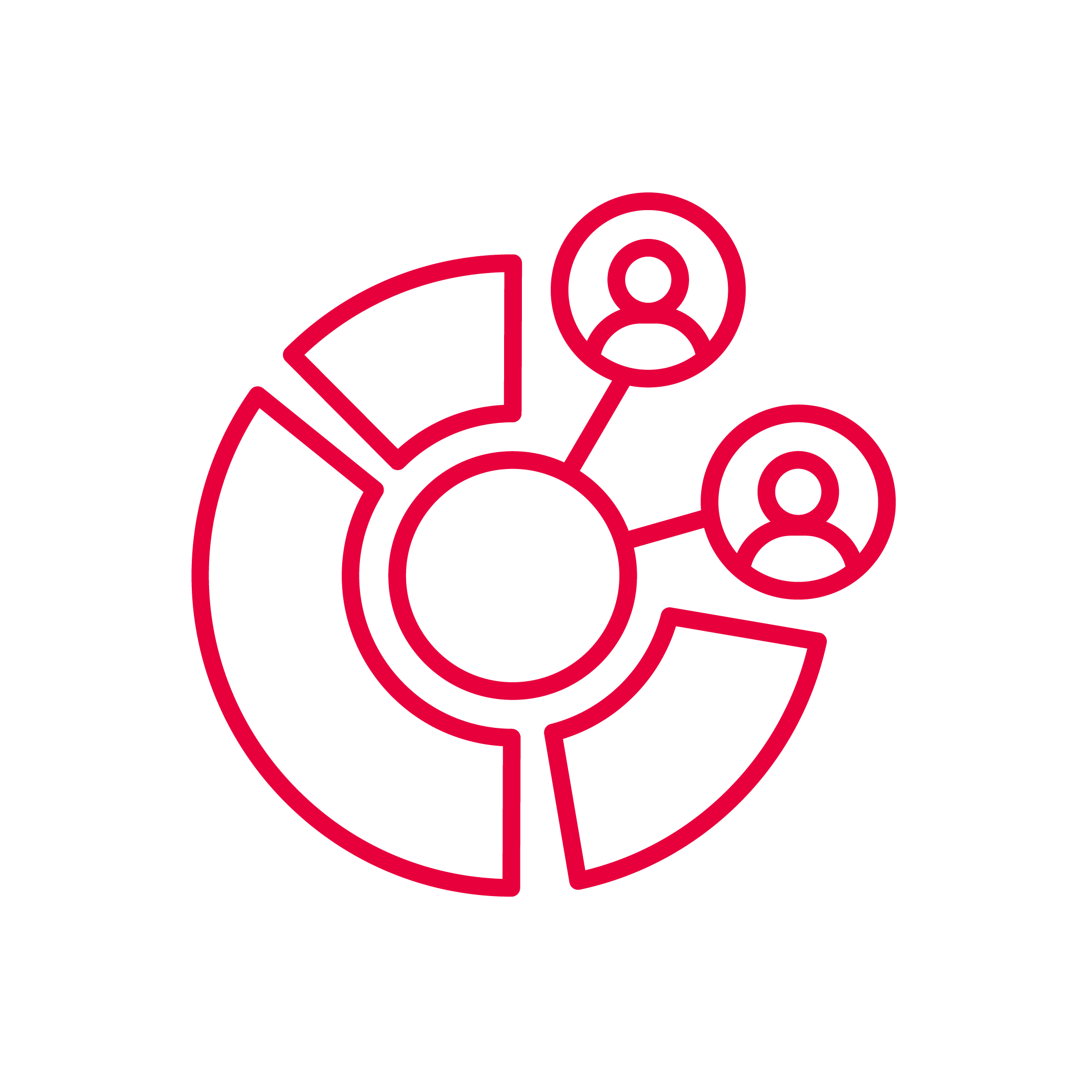 Een rondje die verdeeld is en wat naar twee personen gaat