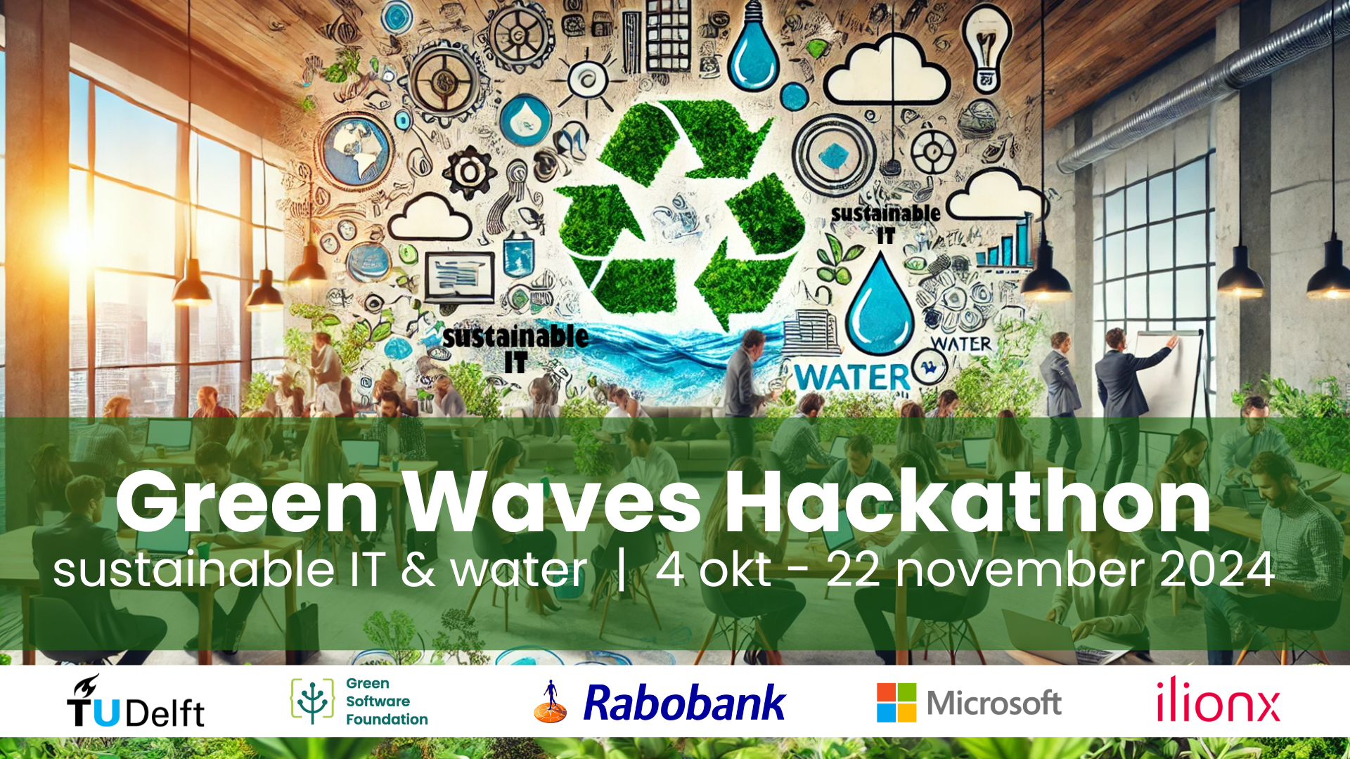 Green Waves Hackathon banner incl. logo's van organiserende organisaties